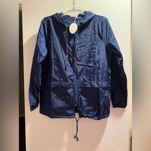 Lightweight, Packable, Waterproof Hooded Jacket, Navy Blue, NWT